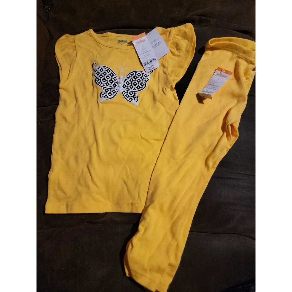 Gymboree yellow and black butterfly outfit size 6 top leggings nwt